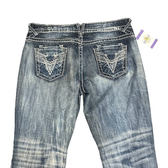 Vigoss Dublin Bootcut  Jeans Juniors 15 Thick Stitch Rhinestone Embroidered Glam - Picture 1 of 13